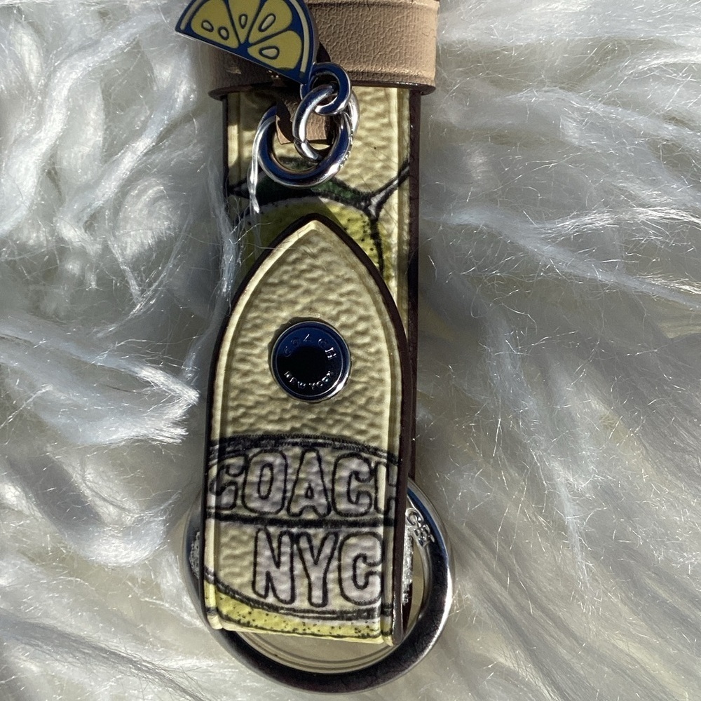 NWT Coach Trigger Snap Yellow Lemon Keychain Bag Charm with Silver Accents - Picture 4 of 8